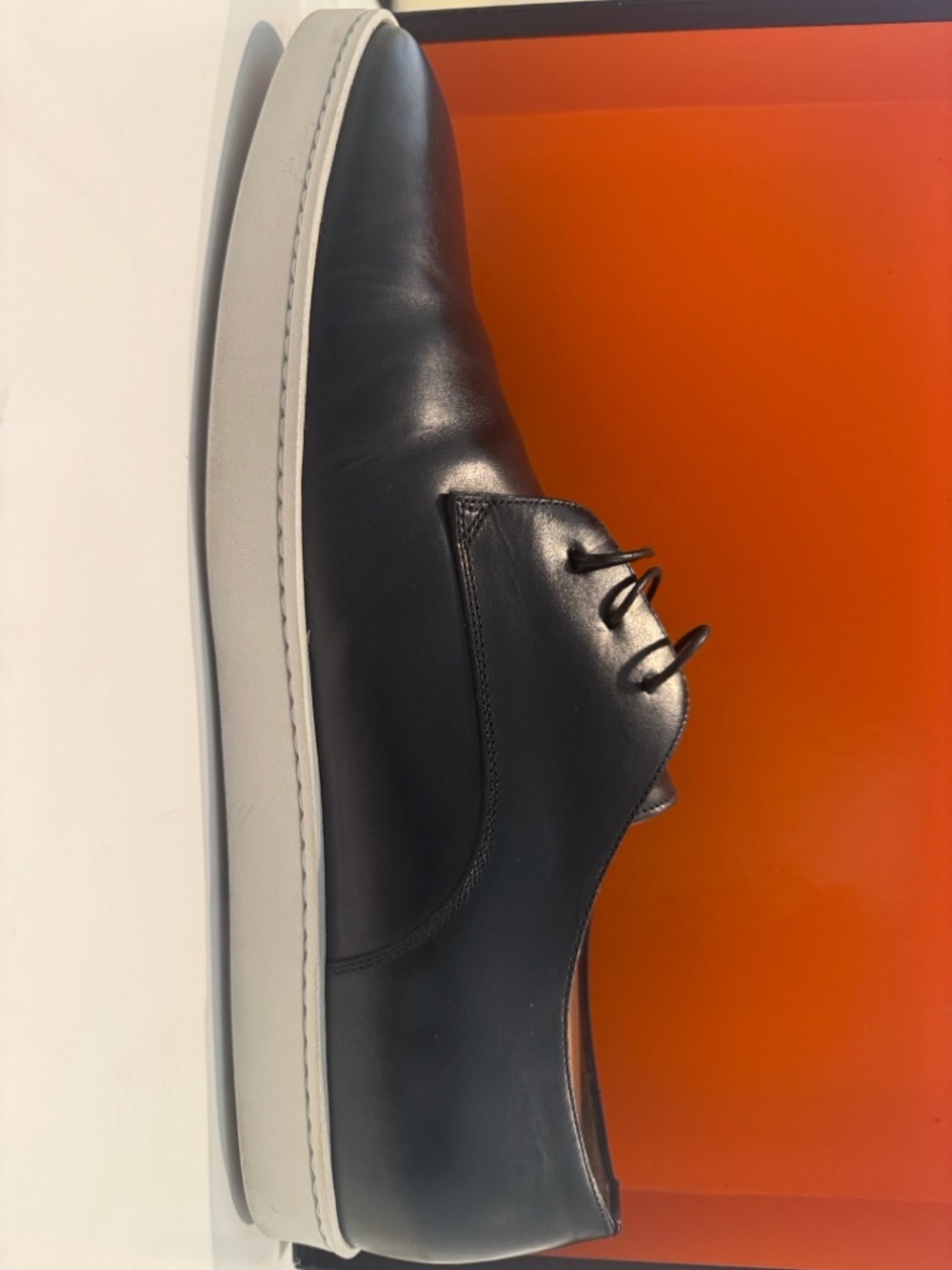 Santoni Black Leather Lace-Up Derby with White Sole